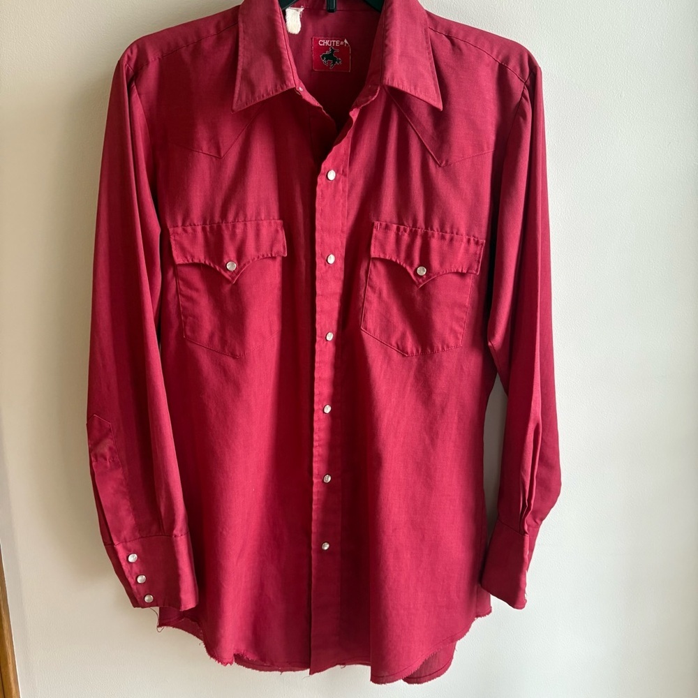 Chute # 1 Vintage Western Casual Red Button Down Shirt pearl snap S/M